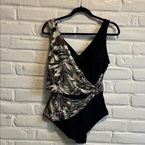 Black and Floral draped Swimsuit